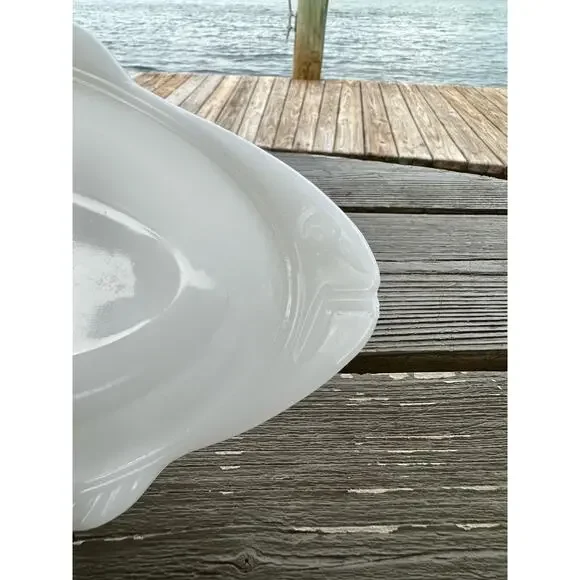 Vintage Milk Glass Fish by Glasbake McKee, Fish Shape Baker, Seafood Dish 18